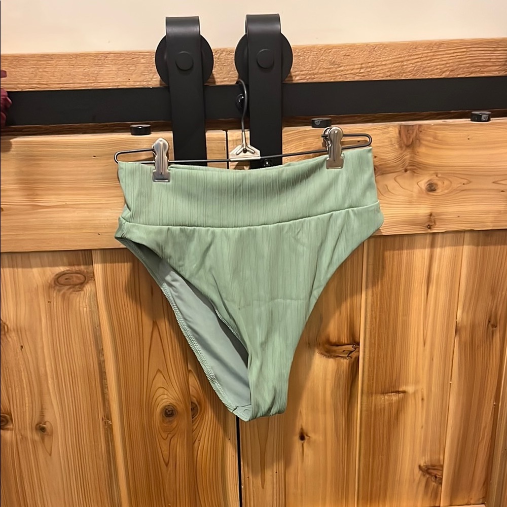 aerie High-Waist Ribbed Bikini Bottom in Sage Green